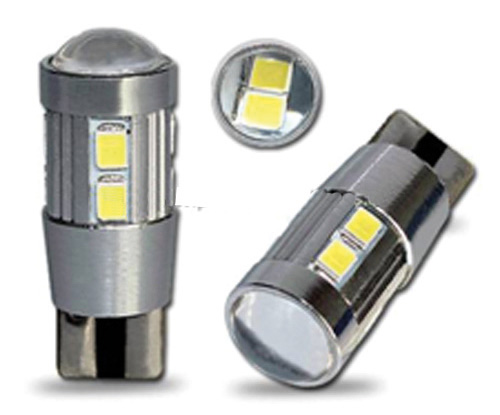 LED T10 BÍLÁ, 12V, 10LED/5630SMD S ČOČKOU 2 KS