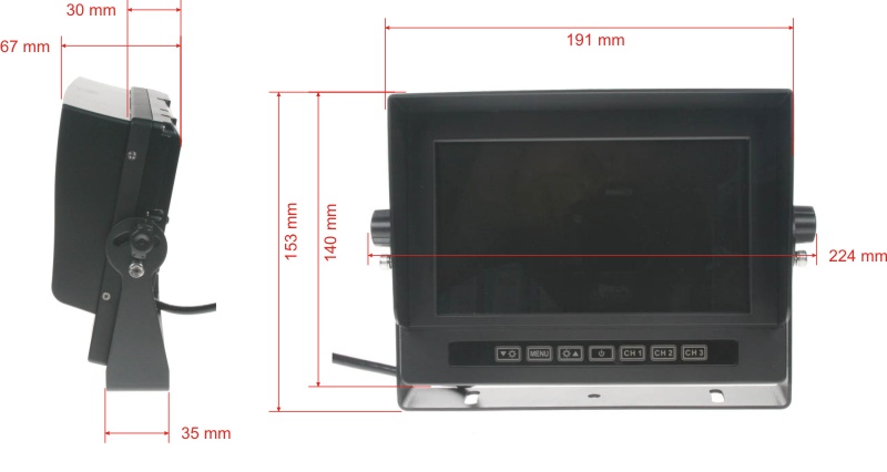 MONITOR 7" PRACHOTĚSNÝ/VODĚODOLNÝ/NÁRAZU ODOLNÝ, 3x4PIN VSTUP