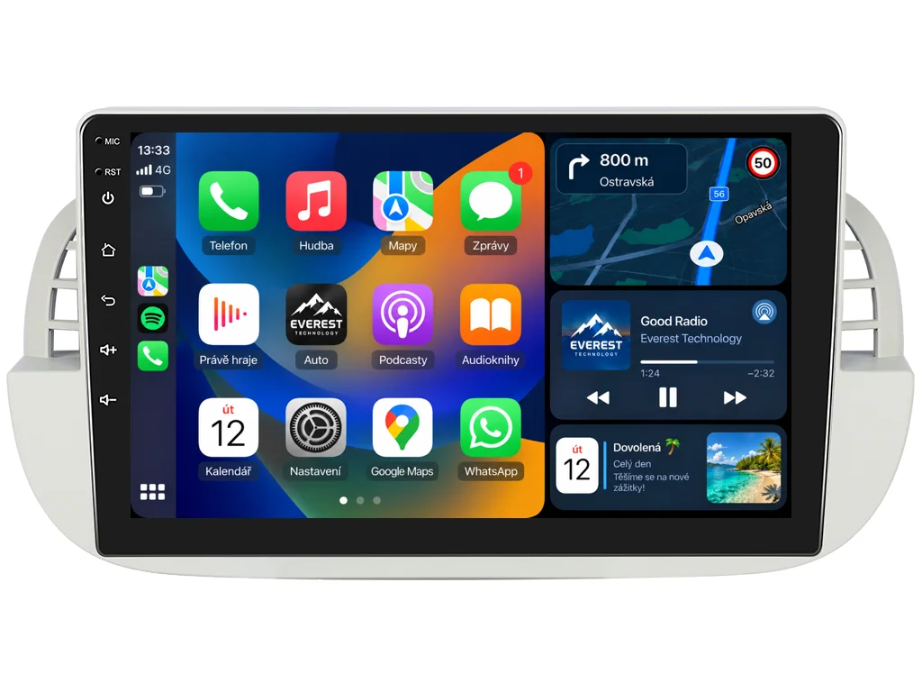 ISUDAR 2DIN AUTORÁDIO Q74X-IEV212 ANDROID FIAT 500