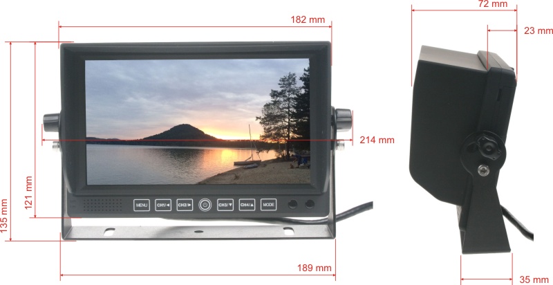 MONITOR 7" SE 4x4PIN VSTUP, DVR