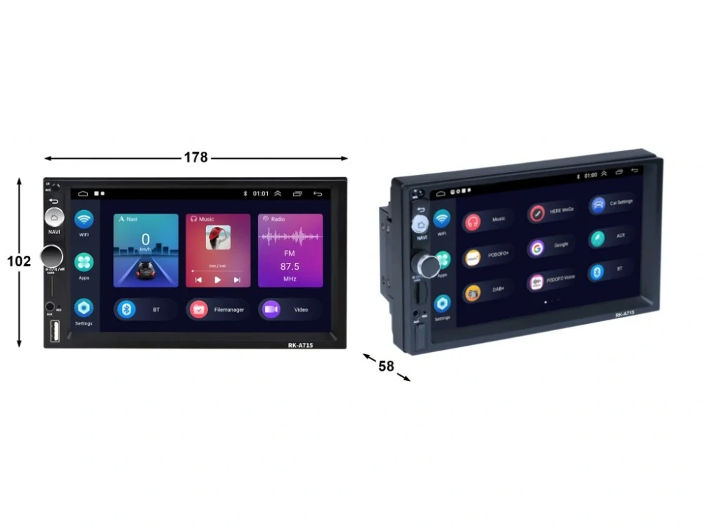 PODOFO 2DIN AUTORÁDIO RK-A715 ANDROID
